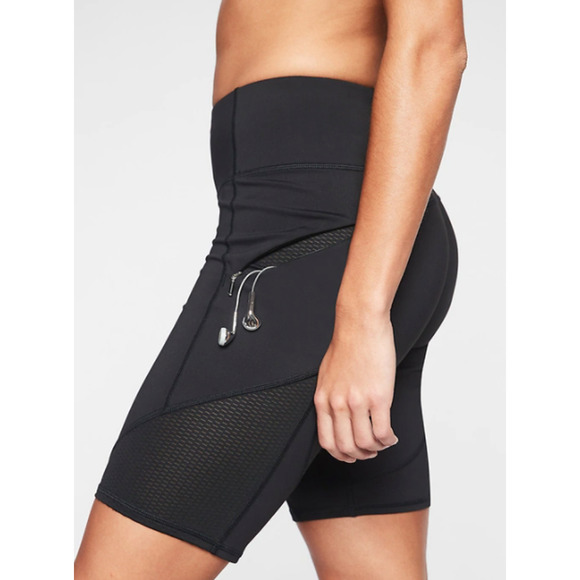 Athleta XXS black Contender 9" Shorts biker knee length zip pocket run gym 00 - Picture 2 of 6